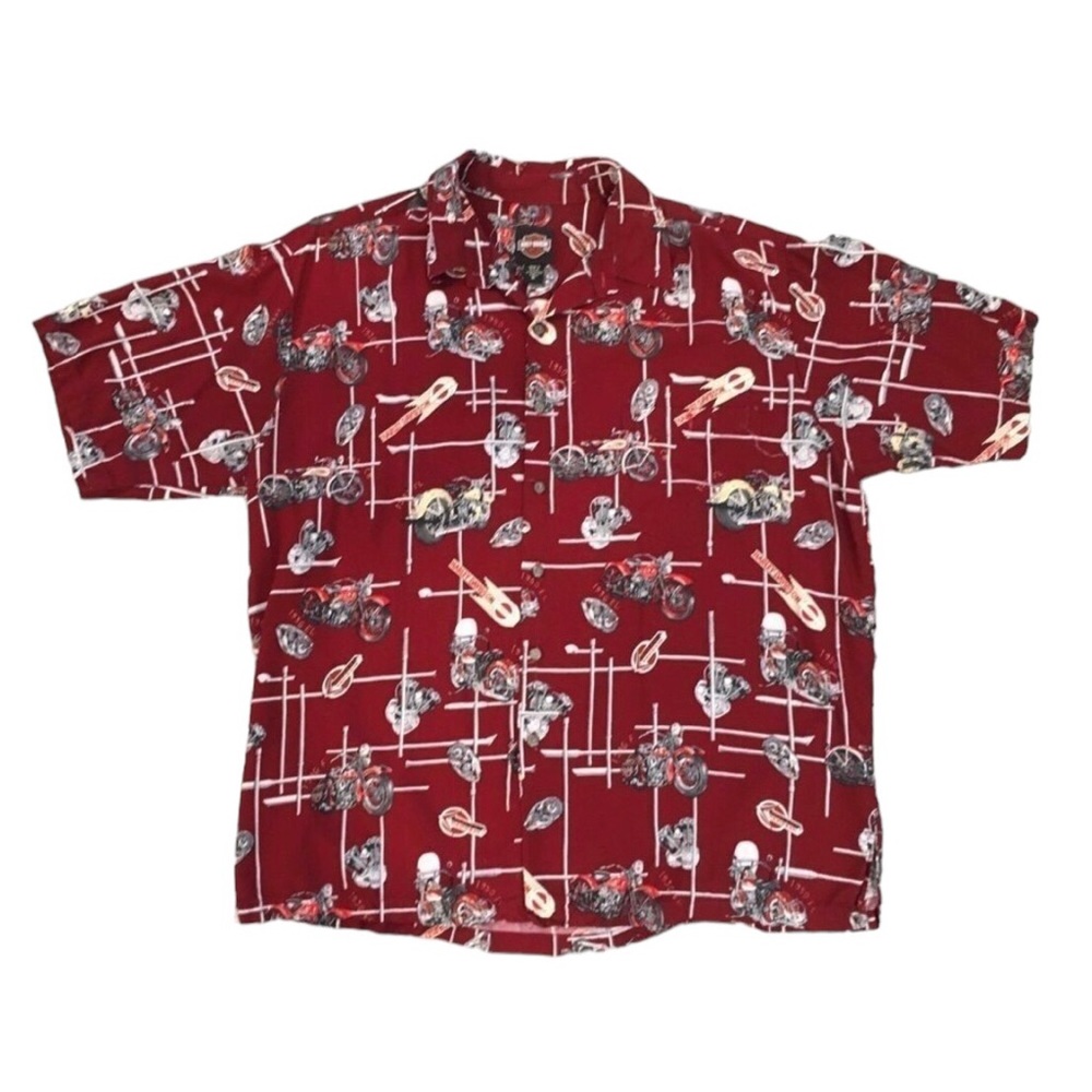 Vintage Harley Davidson Motorcycle Men’s Hawaiian all over Shirt XL 50’s
